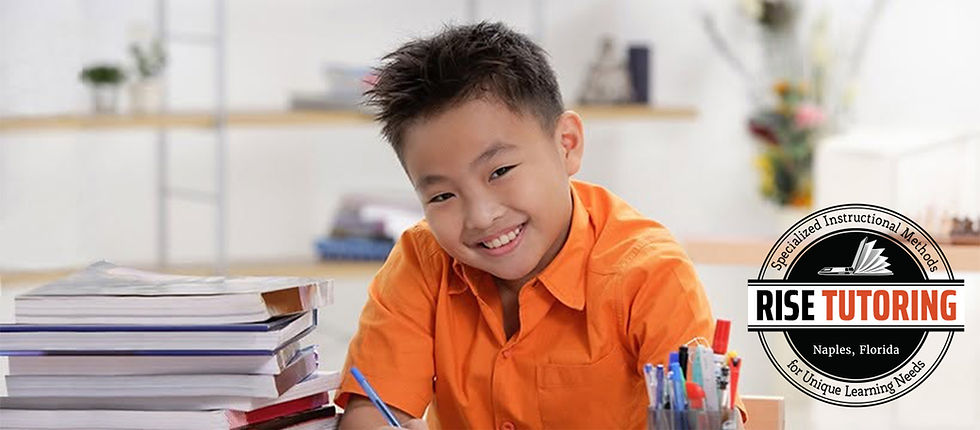 Round logo design: Photograph of a smiling elementary school student with the RISE TUTORING logo’s transparent background.