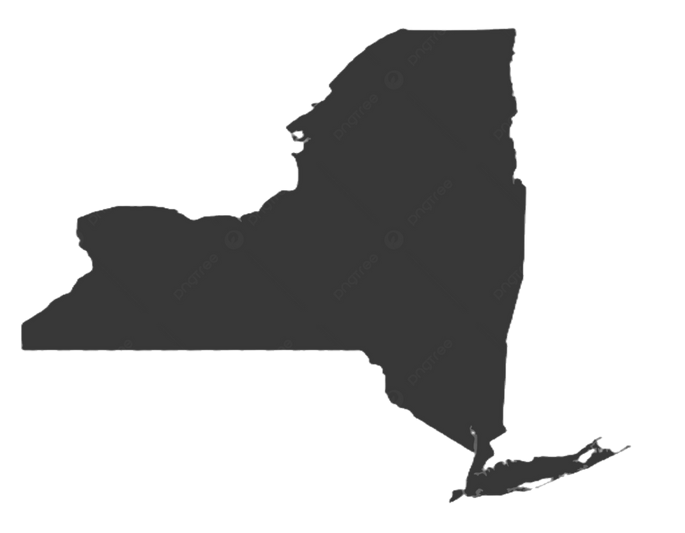 A red colored silhouetted image of New York state home of the New York Demolition