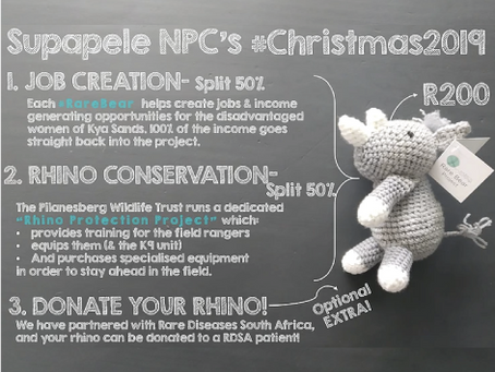 Help us save the rhinos, create jobs in SA and bring joy to a sick child!
3-for-1!