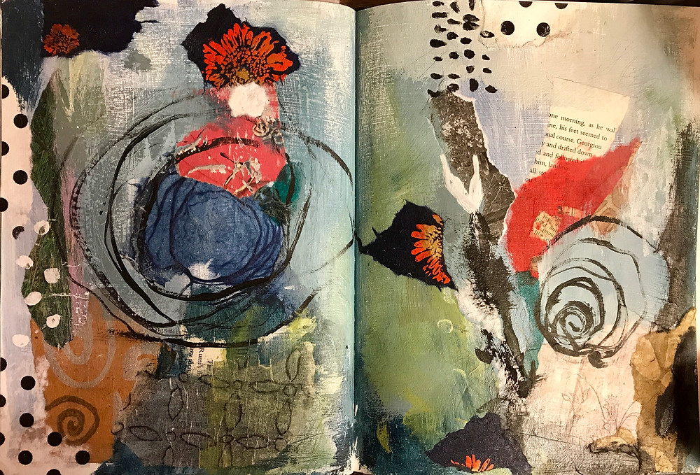 My unfinished art journal spread at the end of the workshop.