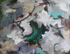 Rooftop Garden, 30"x40" abstract acrylic painting
