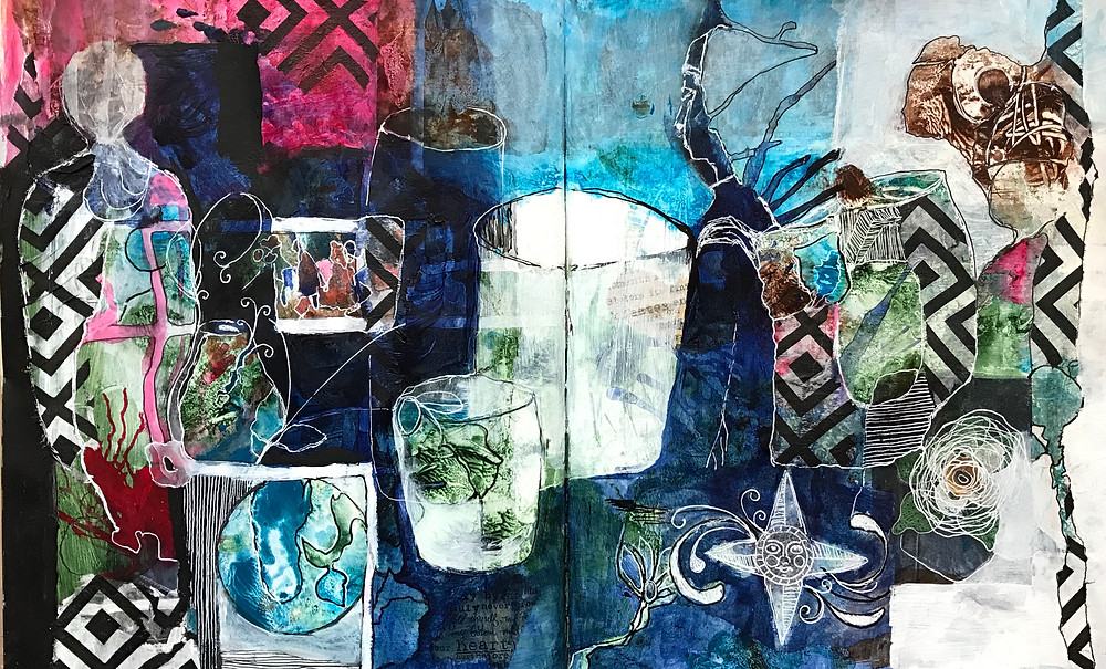 My finished art journal spread.