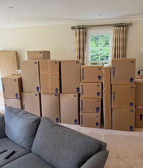 Removals boxes stacked nd ready to be moved to a South East London House