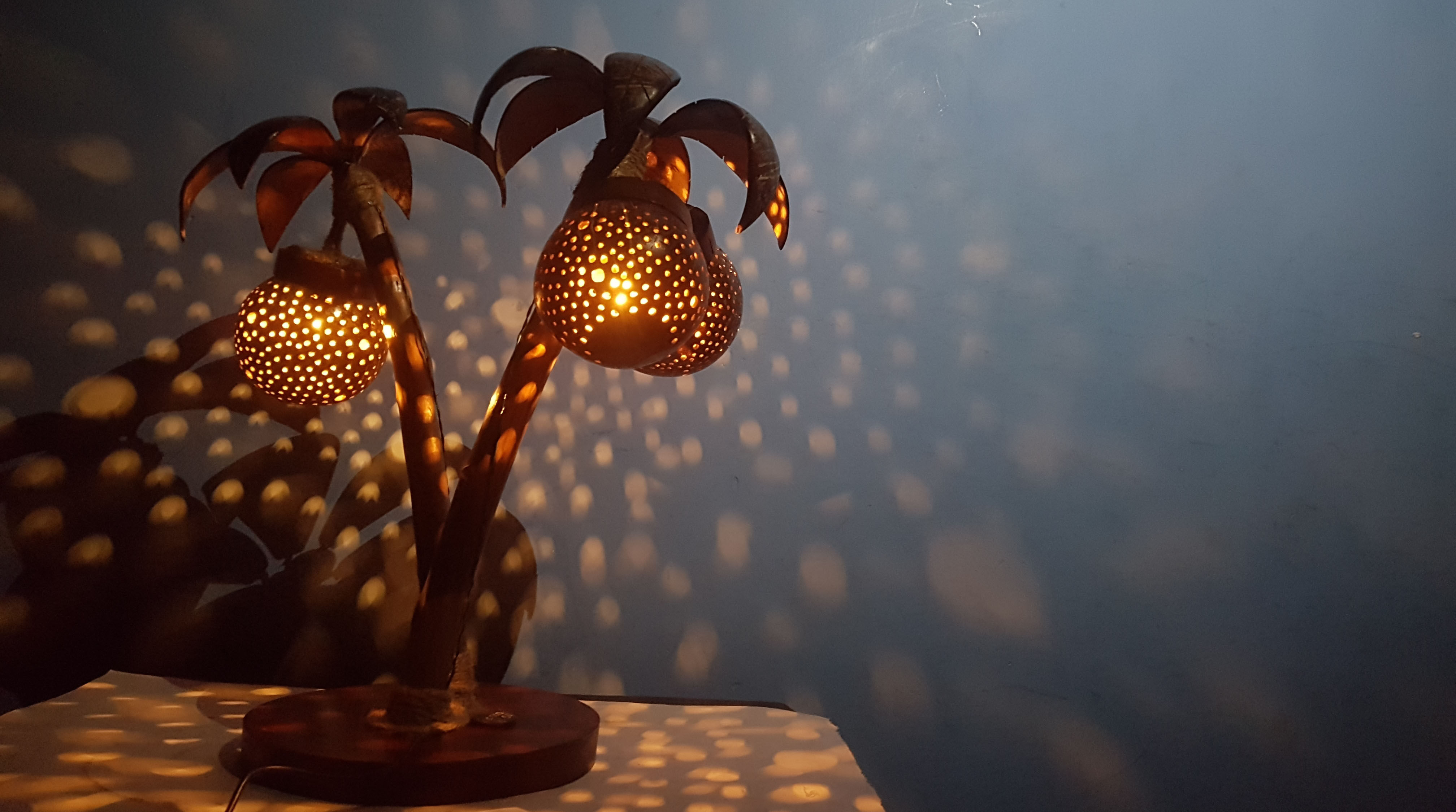 coconut shell lamp - Coconut Shell Wood Table Lamp Handmade Home Decor Bedside D