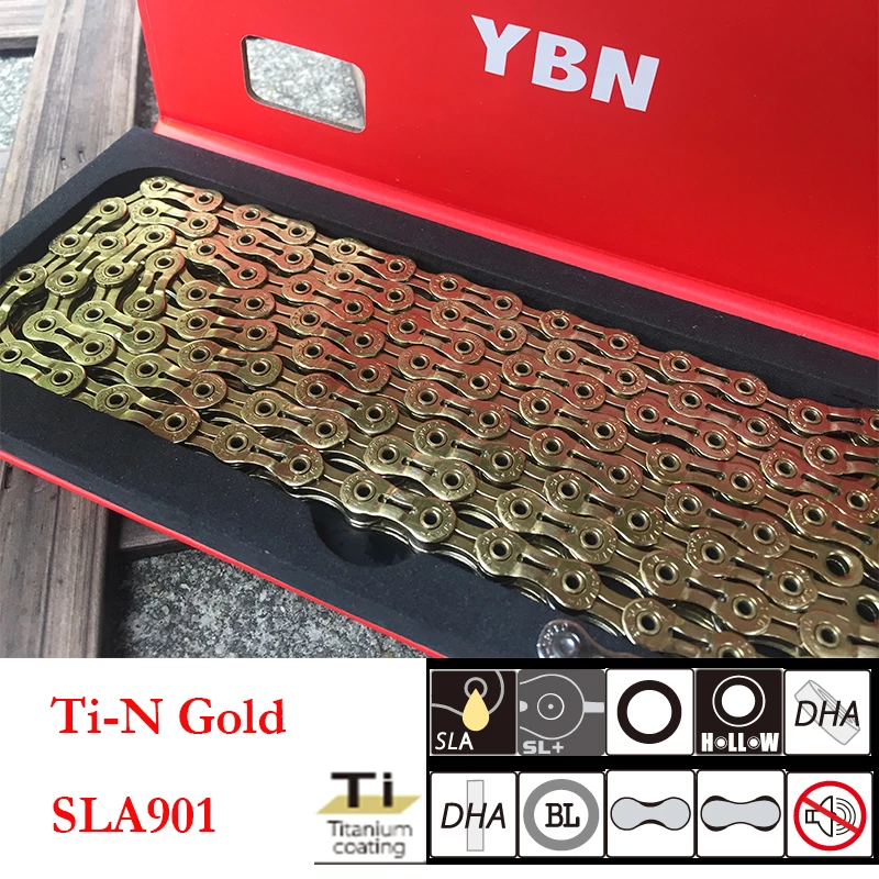 YBN 11 Speed Chain SLA 110 Ti N Gold Happy Owl Cycle