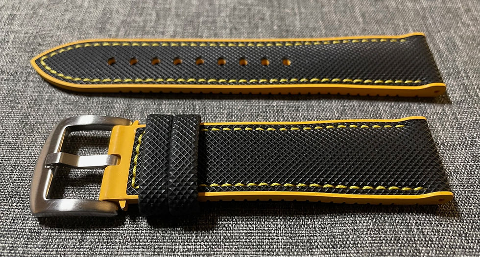 Thumbnail: Sailcloth FKM Rubber Sports Watch Strap / Black + Yellow Stitching