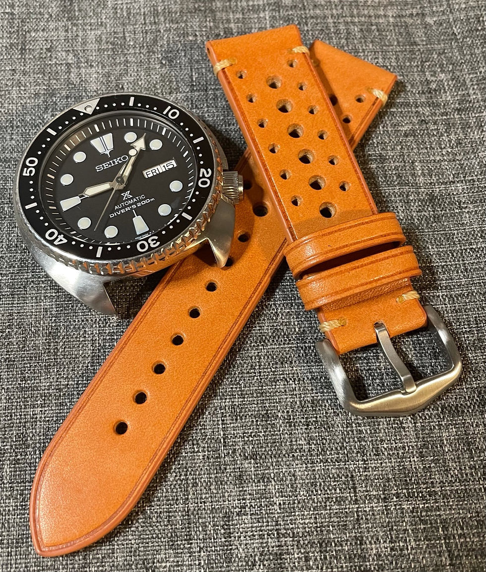 Thumbnail: Superior top grain Italian leather watch strap / Rally Design / Orange Tan