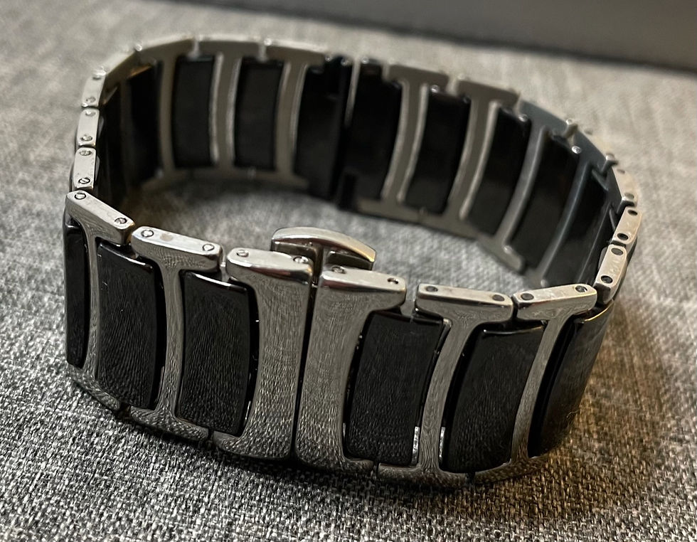 Thumbnail: Steel Sports Watch Bracelet / Polished Black and Silver Steel Links