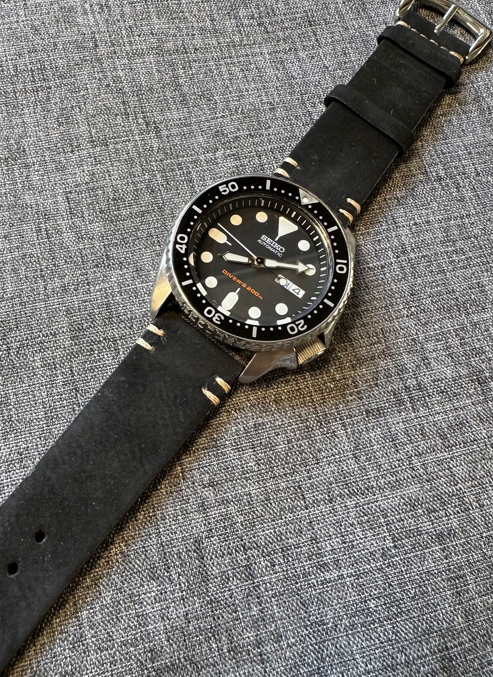 Thumbnail: Soft Suede Leather Watch Strap / Black Beige Stitch / Quick Release