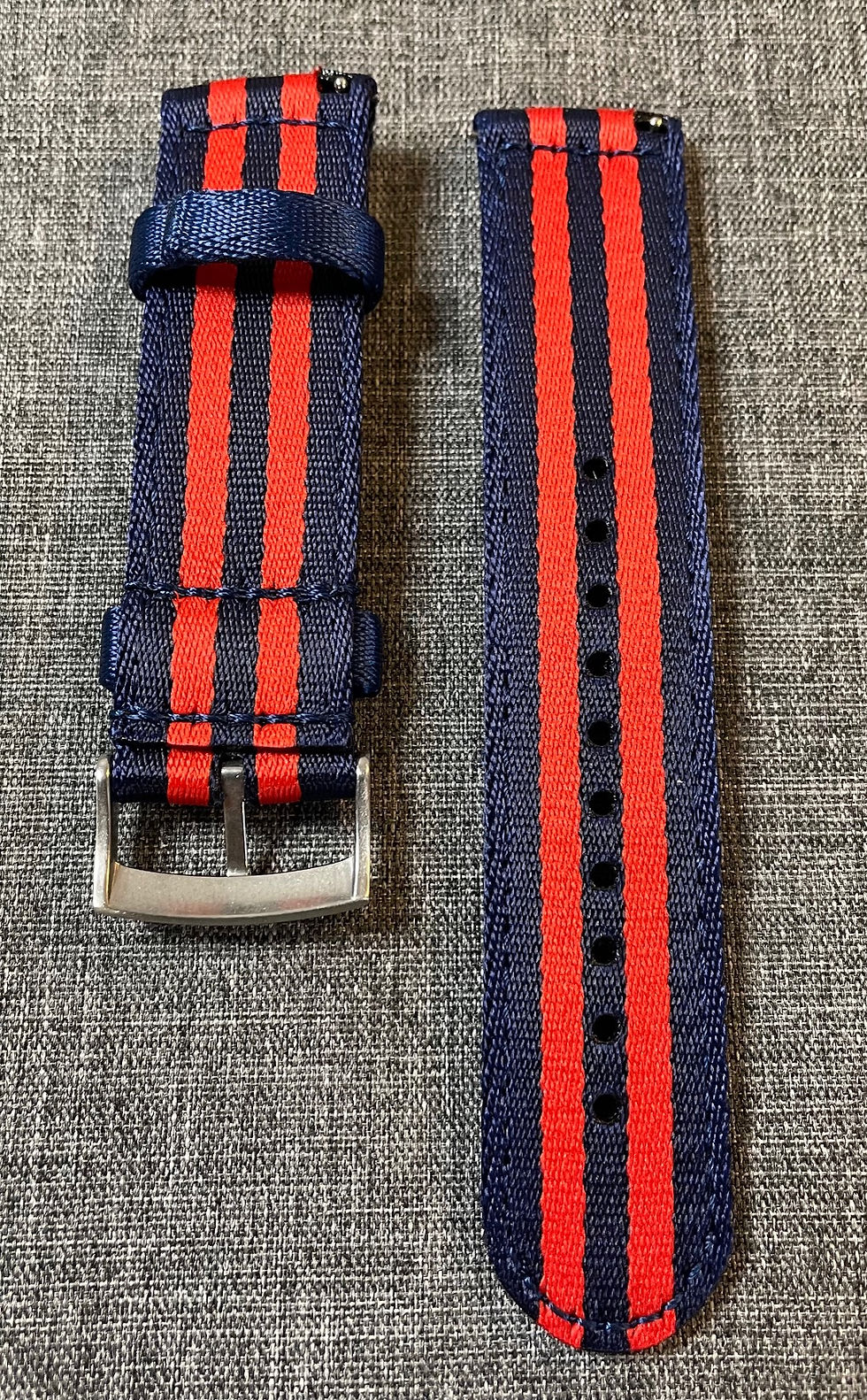 Thumbnail: Sports watch strap / Premium Nylon / Navy Blue Red / Stainless Steel