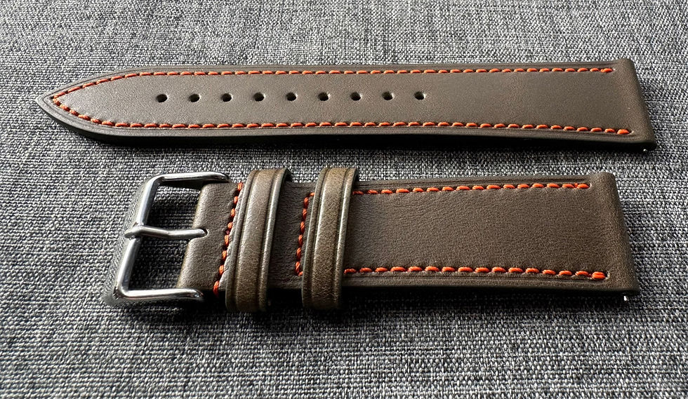 Thumbnail: Superior top grain Italian leather watch strap / Green Orange Stitch