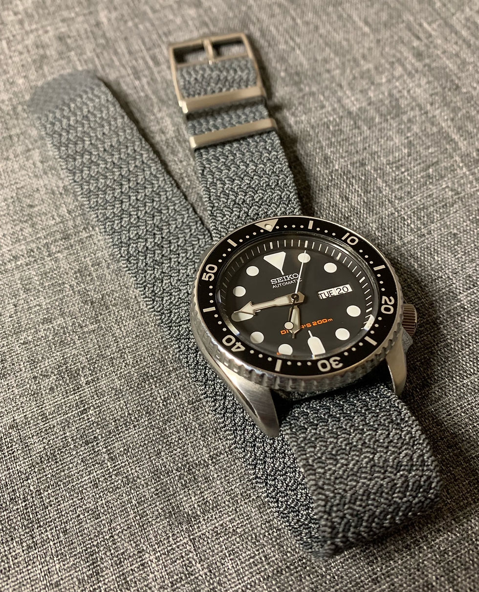 Thumbnail: Premium Single Pass Tudor Perlon Watch Strap - Blue Grey Weave