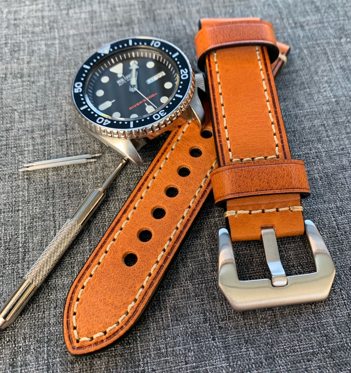 Oiled Italian Leather – Premium stitched leather Strap - Tanned Burnt Orange