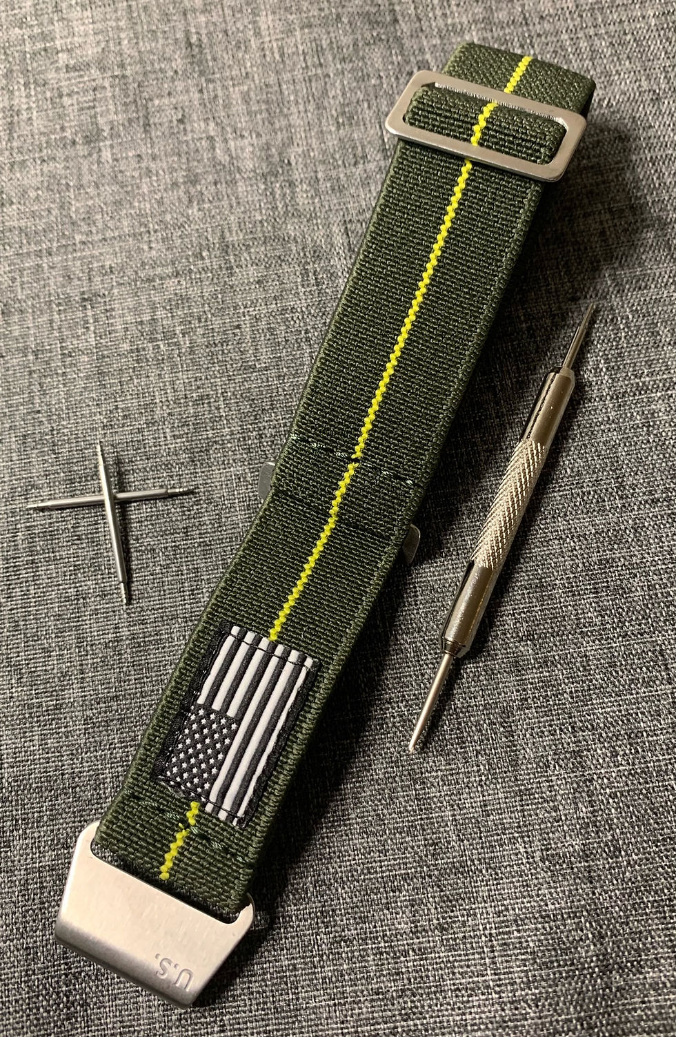 Thumbnail: Exclusive US Marine Nationale Nylon Strap - Green / Yellow - Stainless Steel