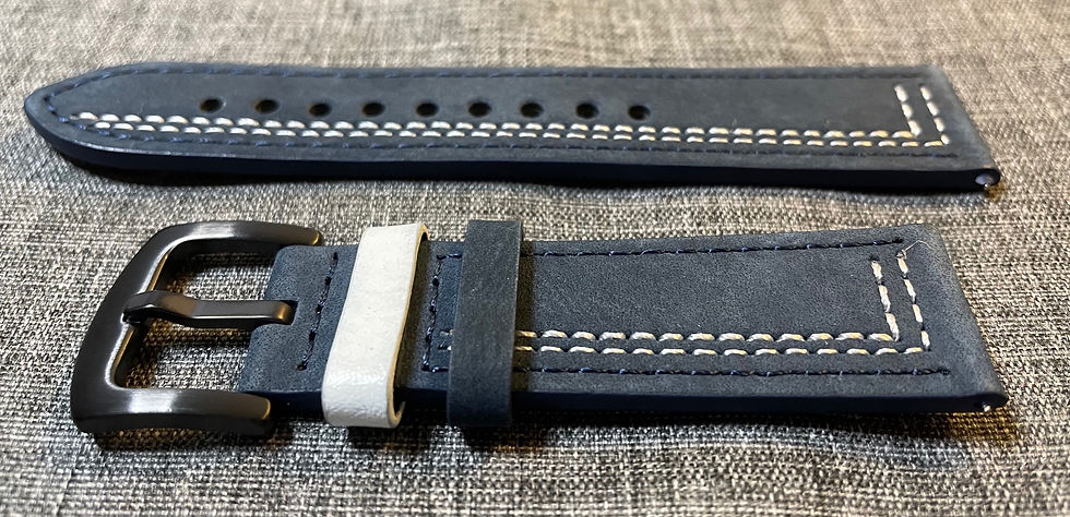 Thumbnail: Premium designer leather sports strap / Blue White Stitch