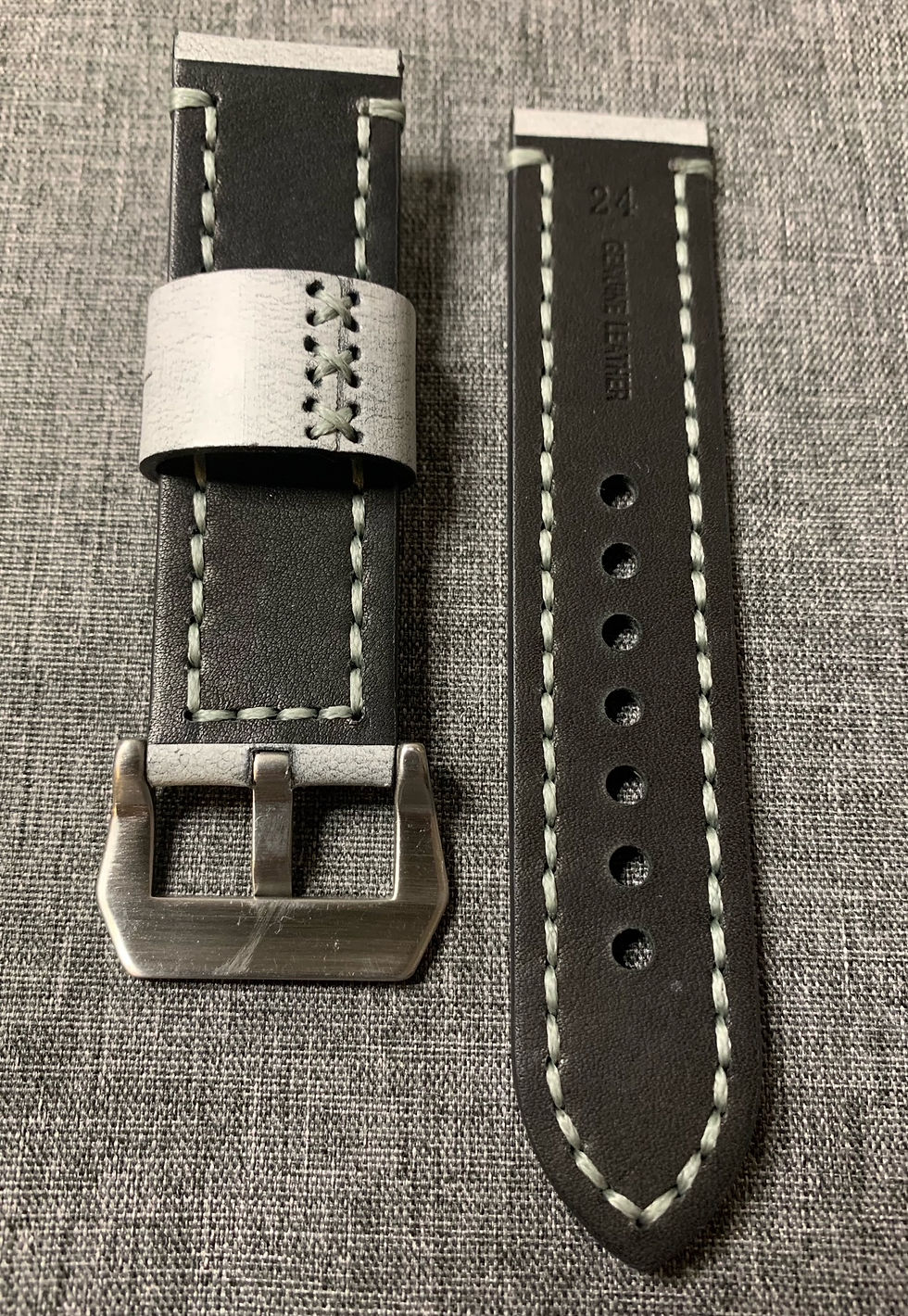 Thumbnail: Italian Leather – Premium water resistant stitched leather watch strap -Black