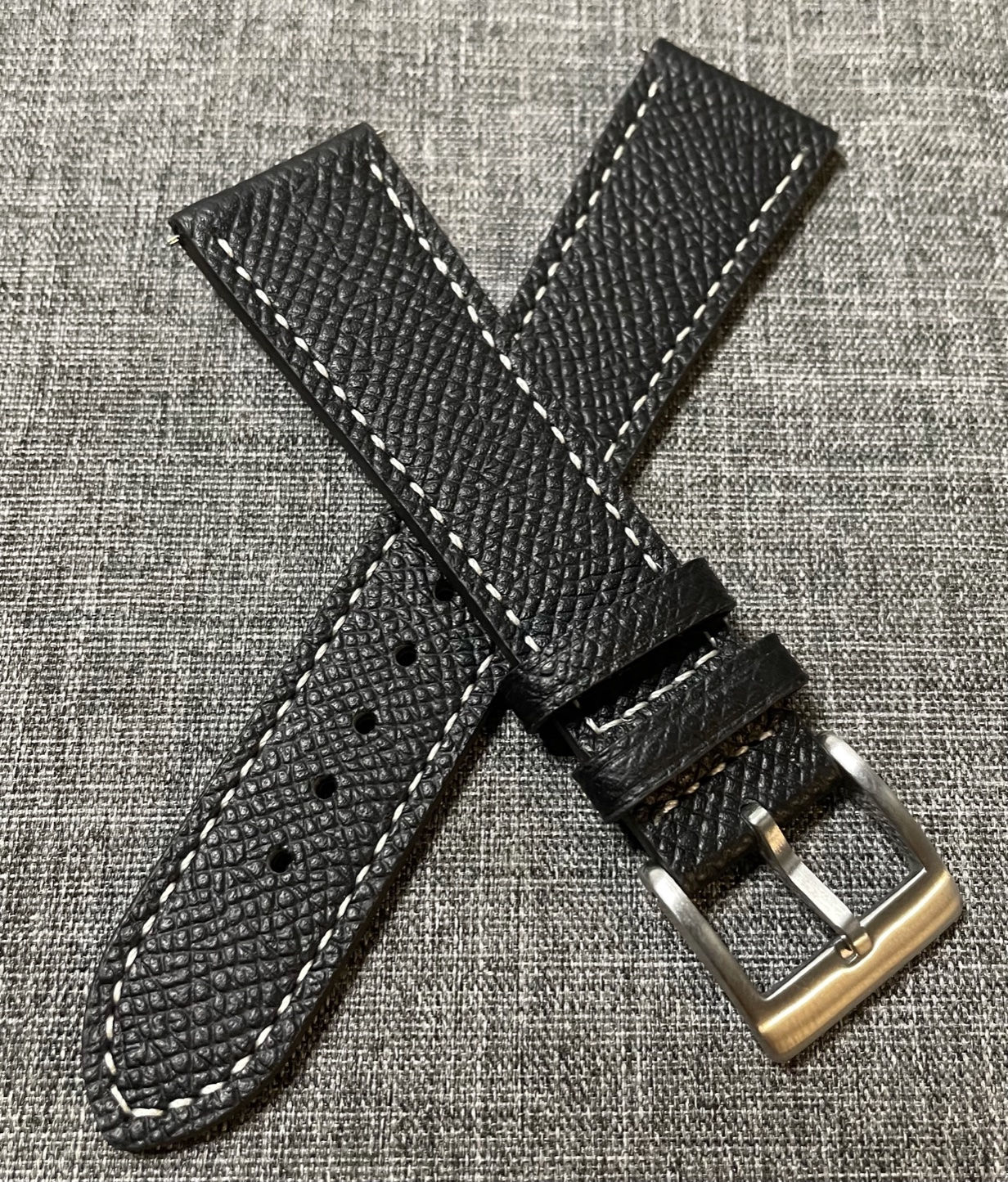 Top Grain Epsom Leather / Vintage Style Watch Strap /Black