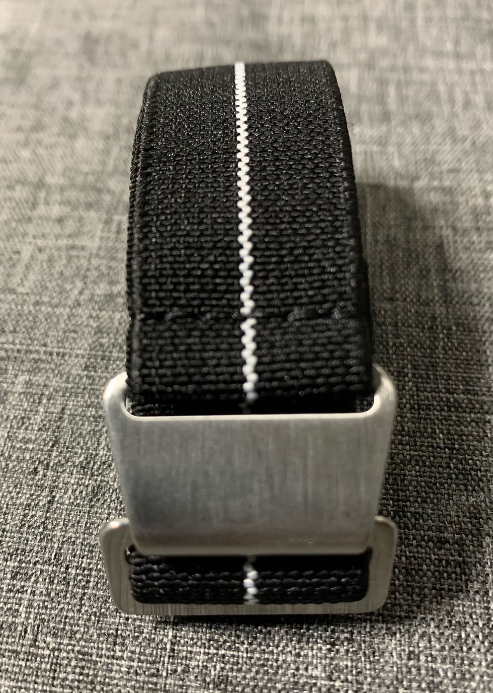 Thumbnail: Marine Nationale (MN) Nylon Strap - Black / White Stripe - Stainless Steel