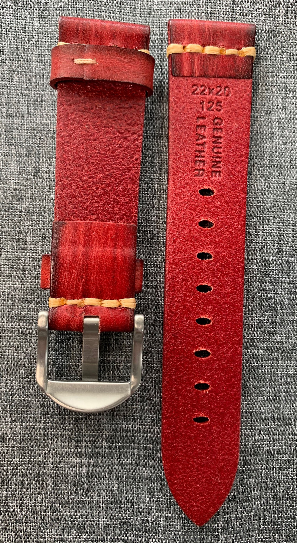 Thumbnail: Italian Leather - soft vegetable tanned leather watch strap –Red