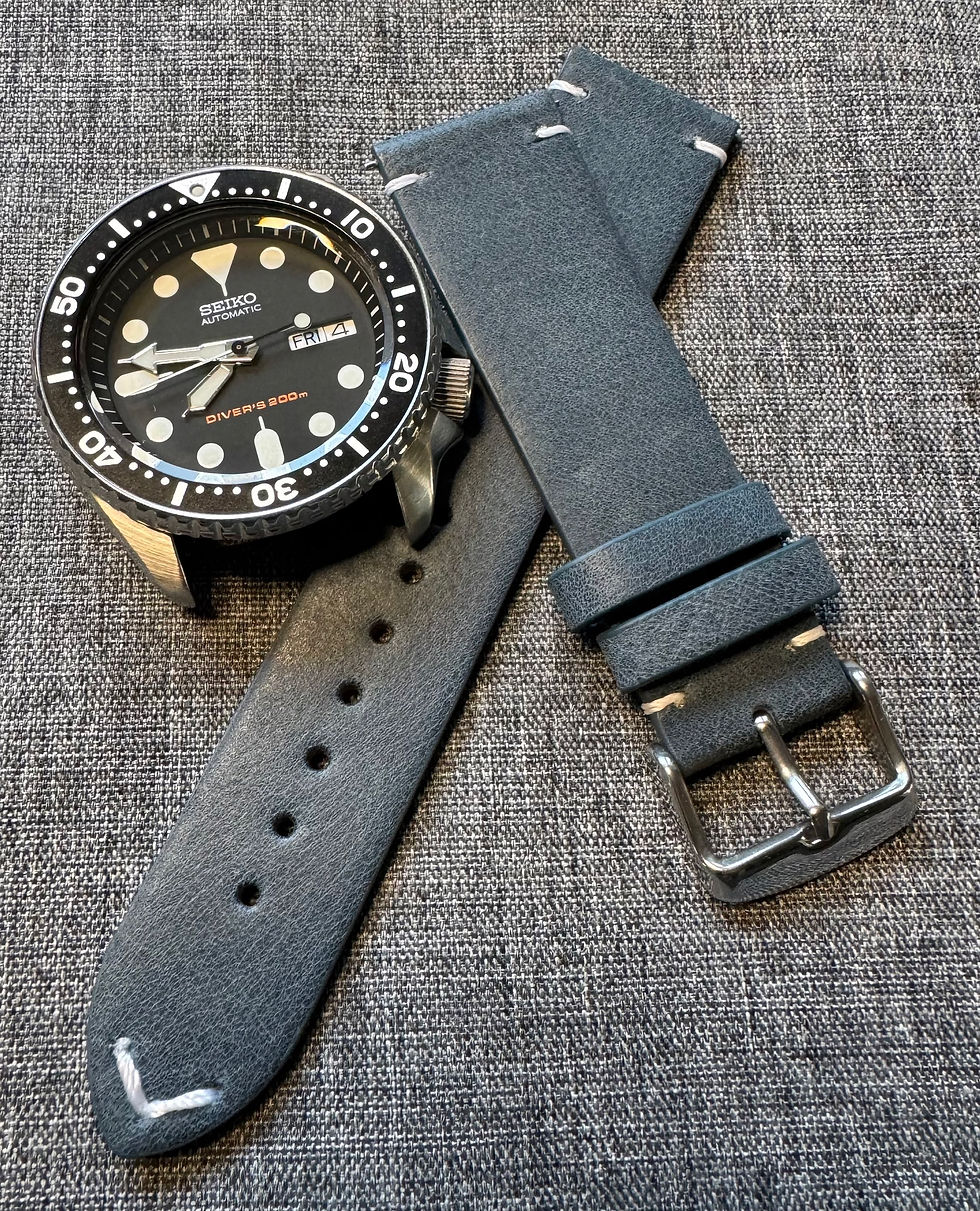 Thumbnail: Full Grain Vegetable Tanned Italian Leather strap - V Stitch - Grey Blue 20/22