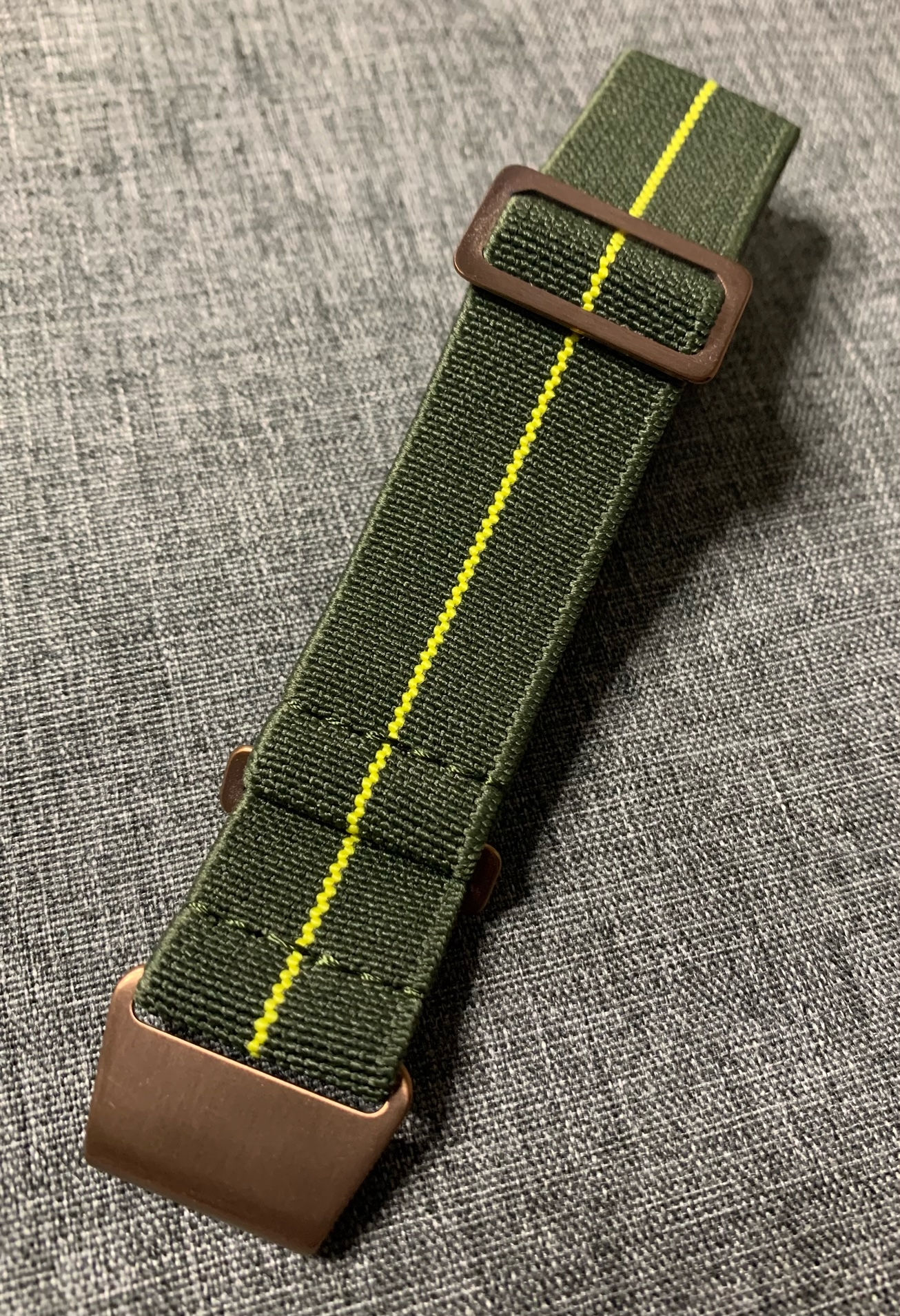 Marine Nationale (MN) Nylon Strap - Military Green / Yellow Stripe