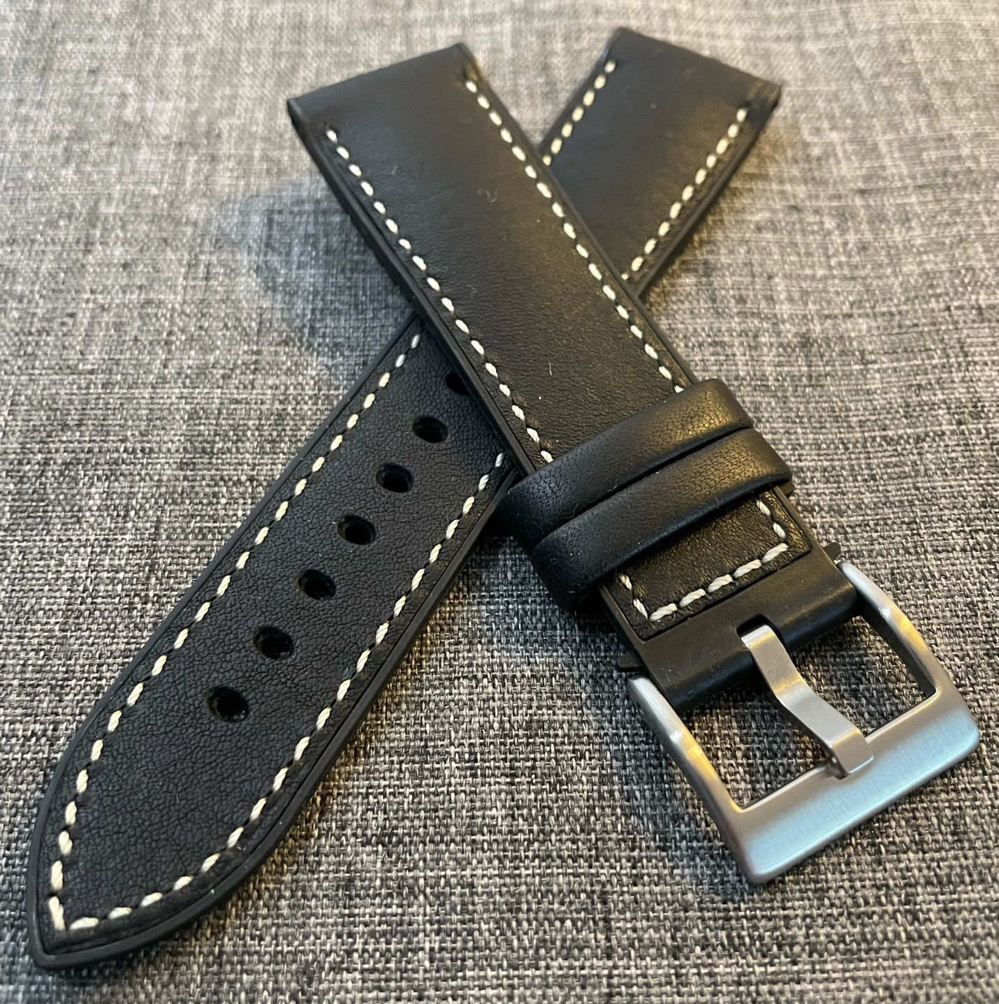 Superior Leather FKM Rubber Hybrid Sports Strap / Matte Black