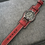 Thumbnail: Quality Stitched Leather / Bund Design Watch Strap / Burgundy White Stitching