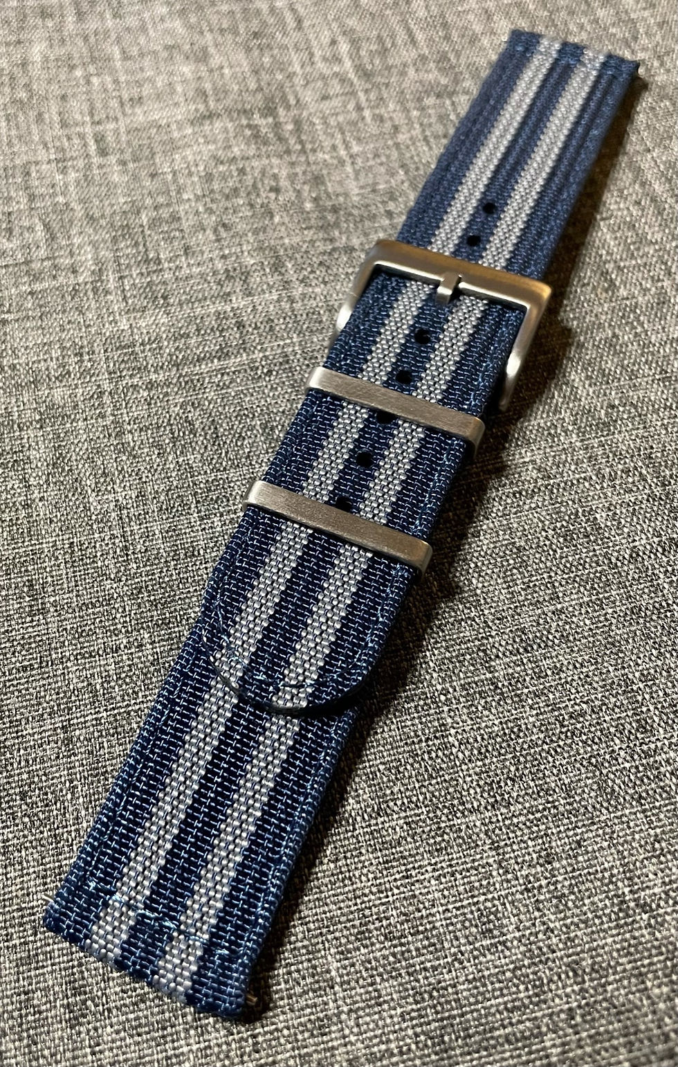 Thumbnail: Premium Nylon Sports Watch Strap / Blue Grey Stripes / 2 Piece Webbed Nylon