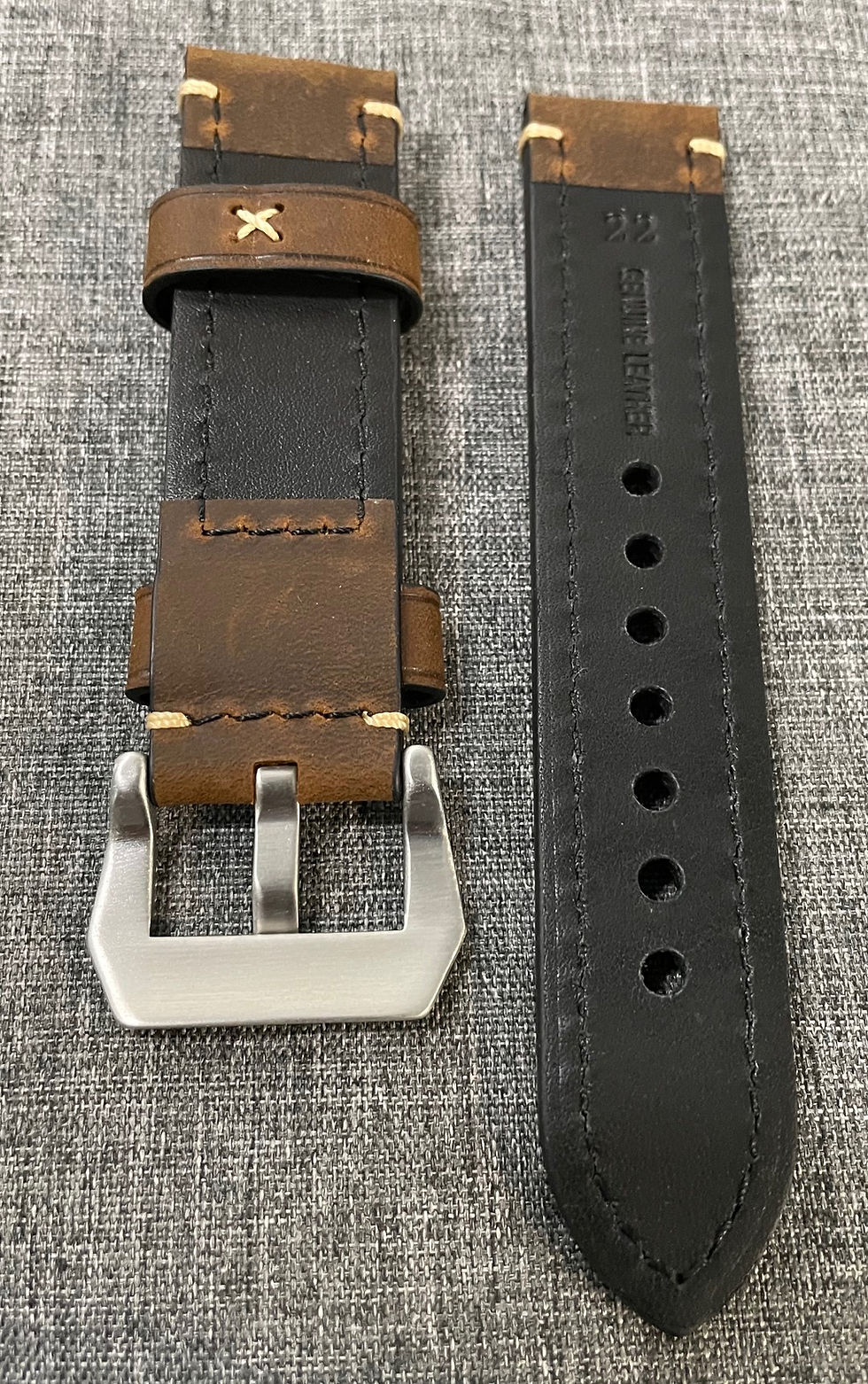 Thumbnail: Oiled Italian Leather – Premium stitched leather watch strap - Coffee