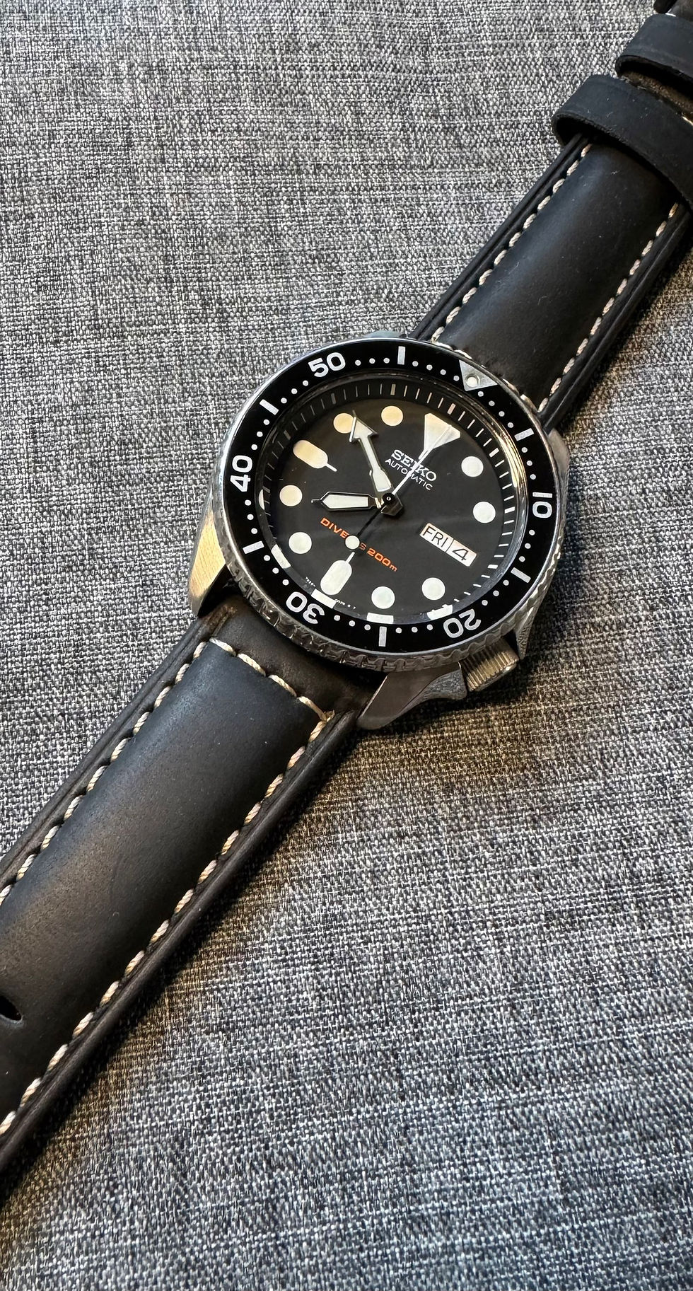 Thumbnail: Full Grain Vegetable Tanned Leather Watch Strap / PVD Steel / Black / 20mm/22mm