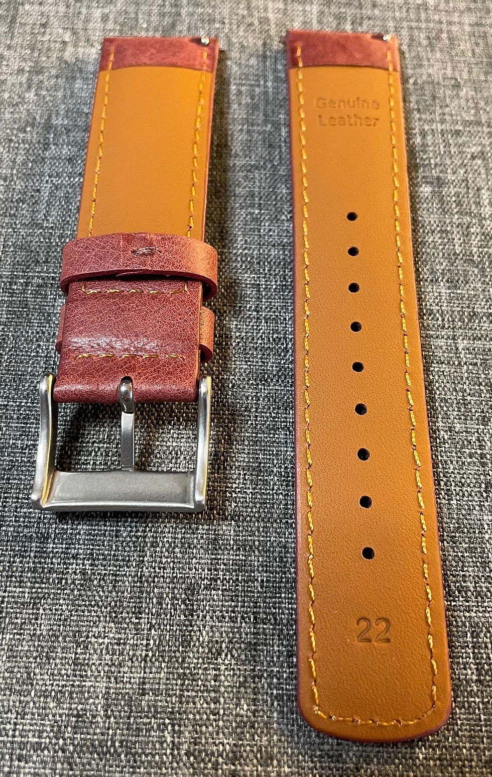 Thumbnail: Quality genuine leather watch strap / Burgundy / Fill Stitching