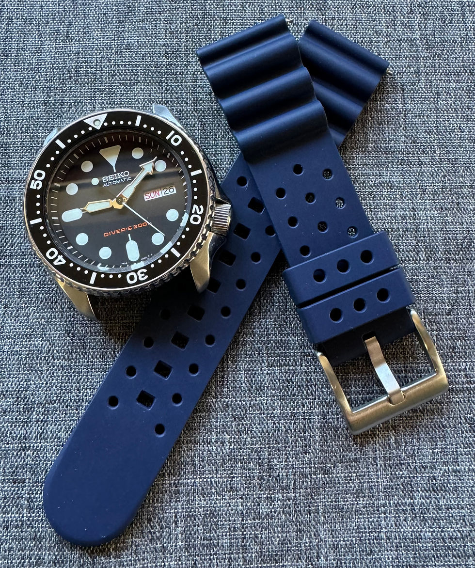 Thumbnail: Premium FKM Rubber Sports Watch Strap Matte Blue Professional Diver