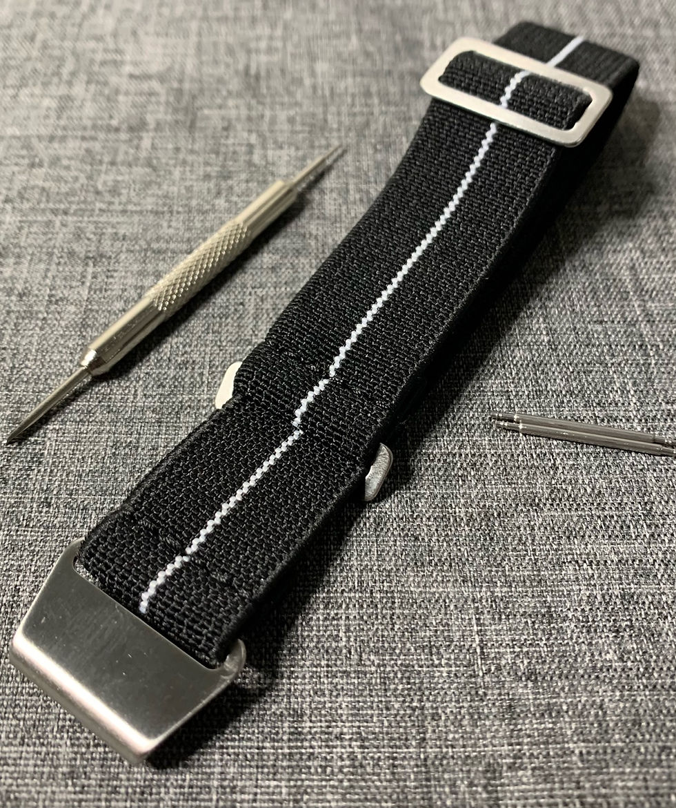 Thumbnail: Marine Nationale (MN) Nylon Strap - Black / White Stripe - Stainless Steel