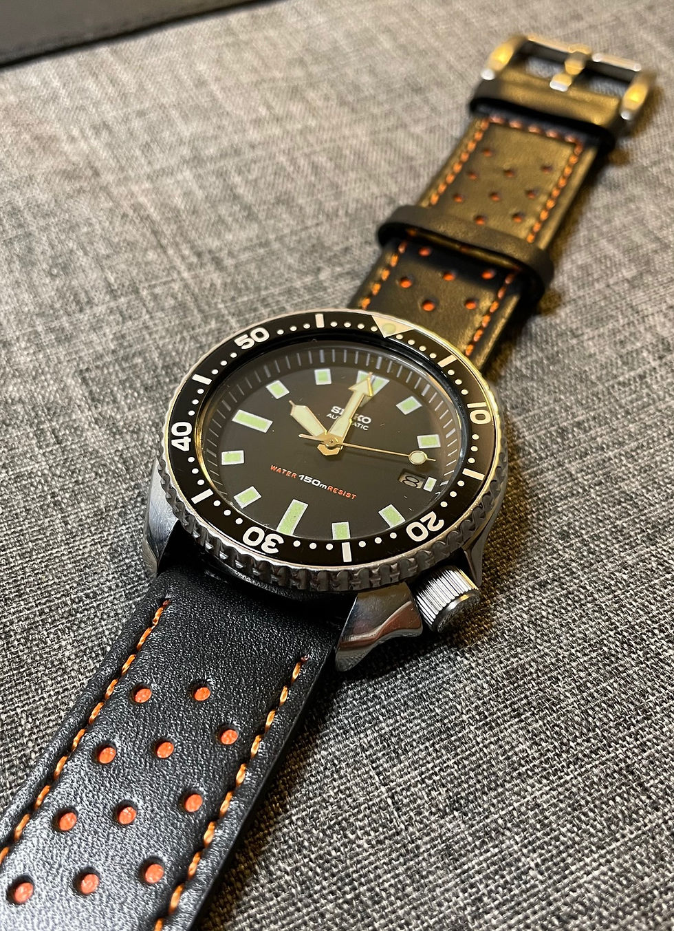 Thumbnail: Leather Sports Watch Strap - Dual Colour - Black / Orange