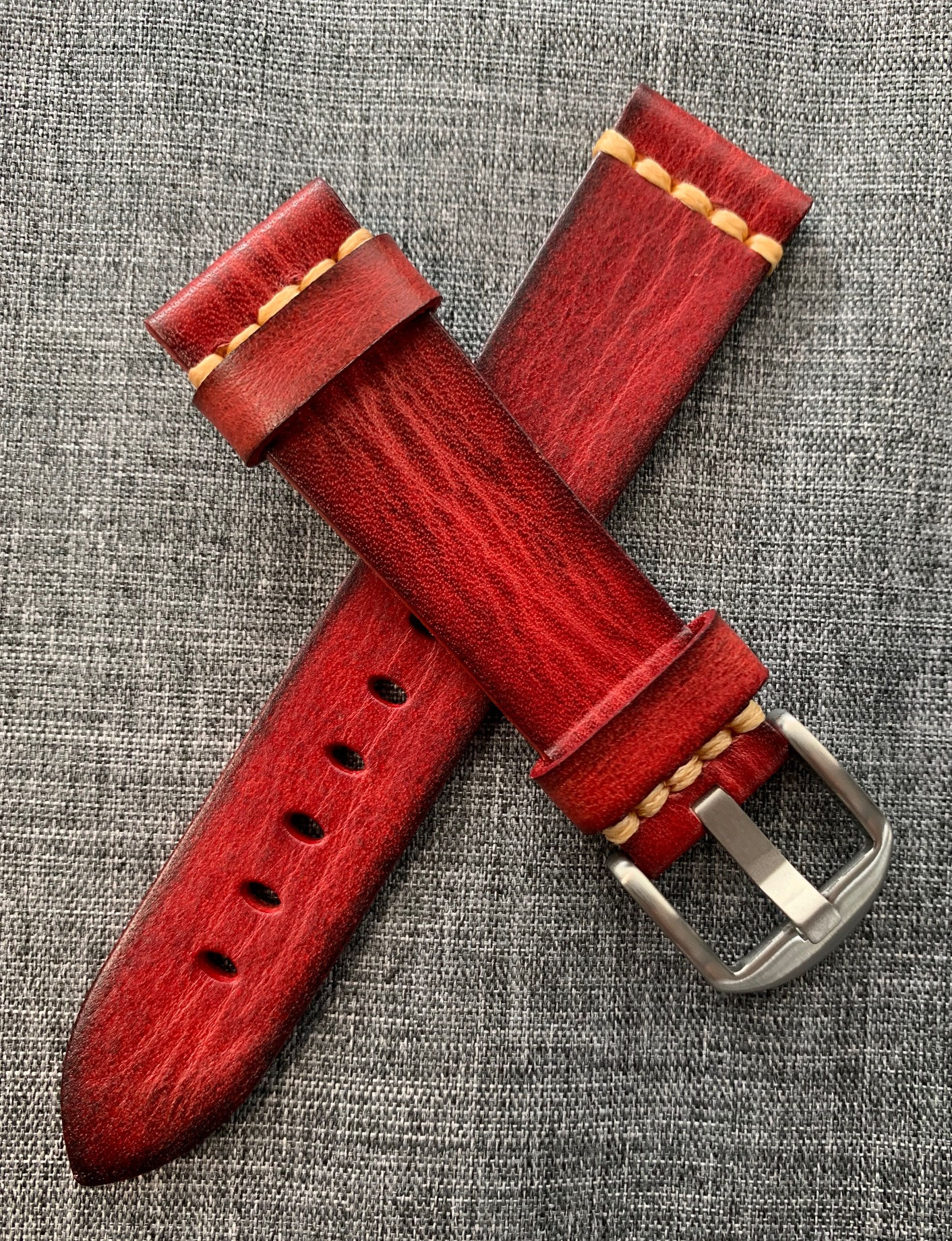 Italian Leather - soft vegetable tanned leather watch strap –Red
