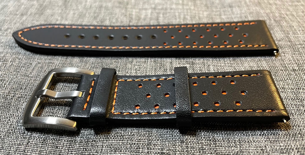 Thumbnail: Leather Sports Watch Strap - Dual Colour - Black / Orange