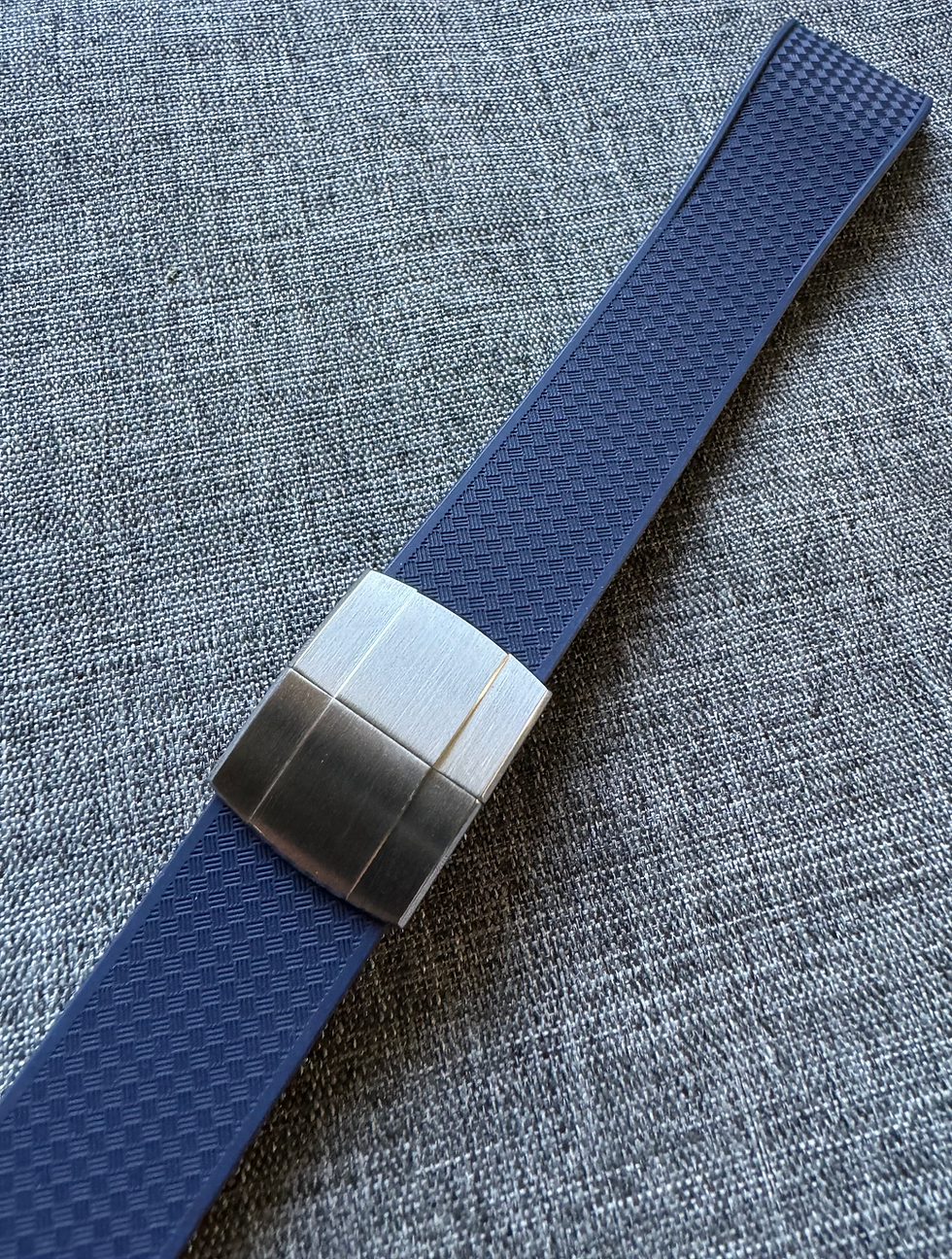 Thumbnail: FKM Rubber Watch Strap - Cut to Size - Leaf Spring Deployant Clasp - Blue