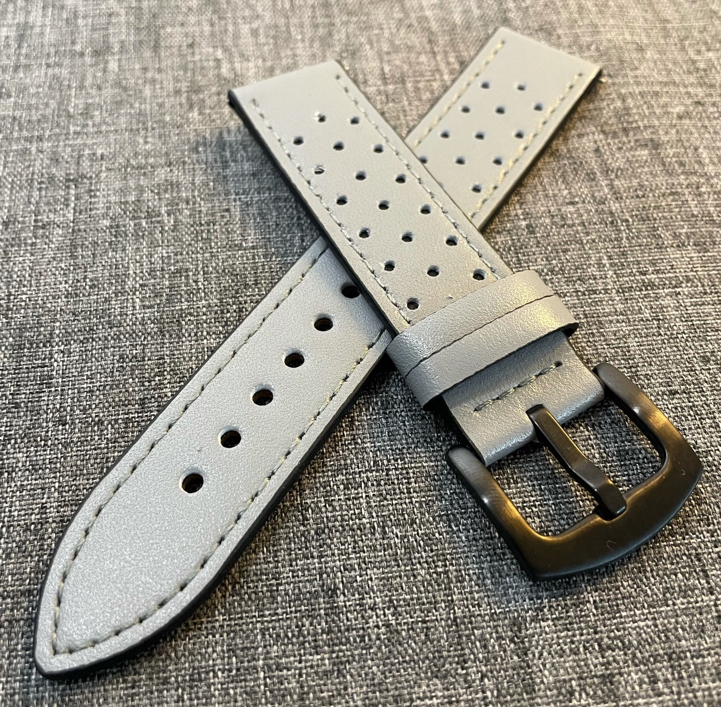 Leather Sports Watch Strap - Dual Colour - Grey /Black