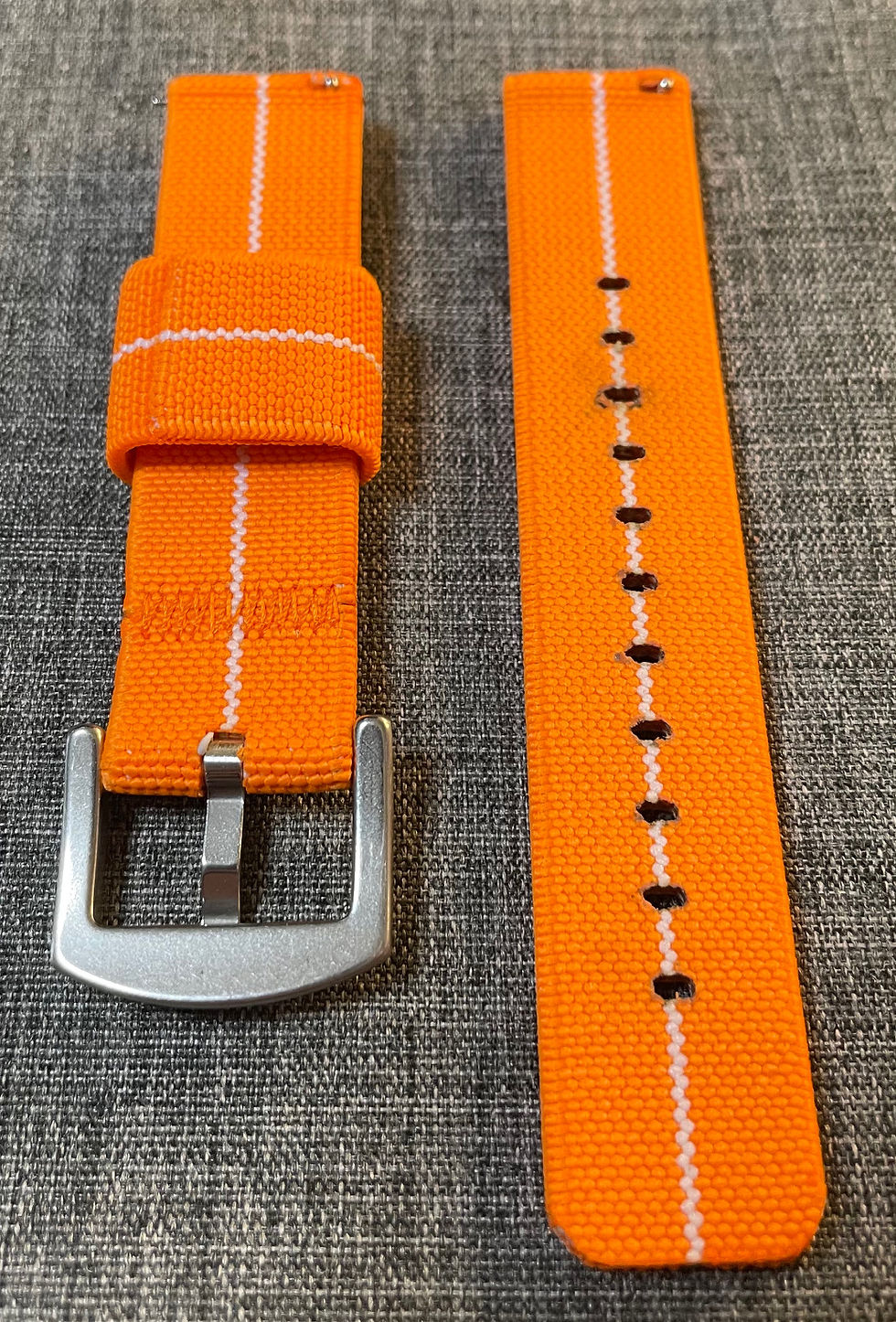 Thumbnail: Sports watch strap / Premium Nylon / Orange White / Brushed Steel