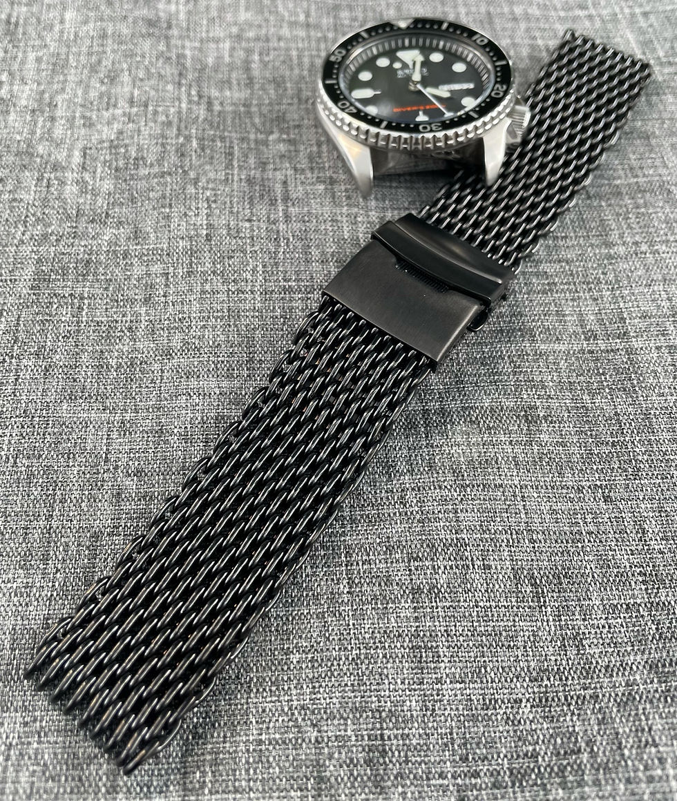 Thumbnail: Premium 316L PVD Black Steel Shark Mesh Watch Bracelet Strap