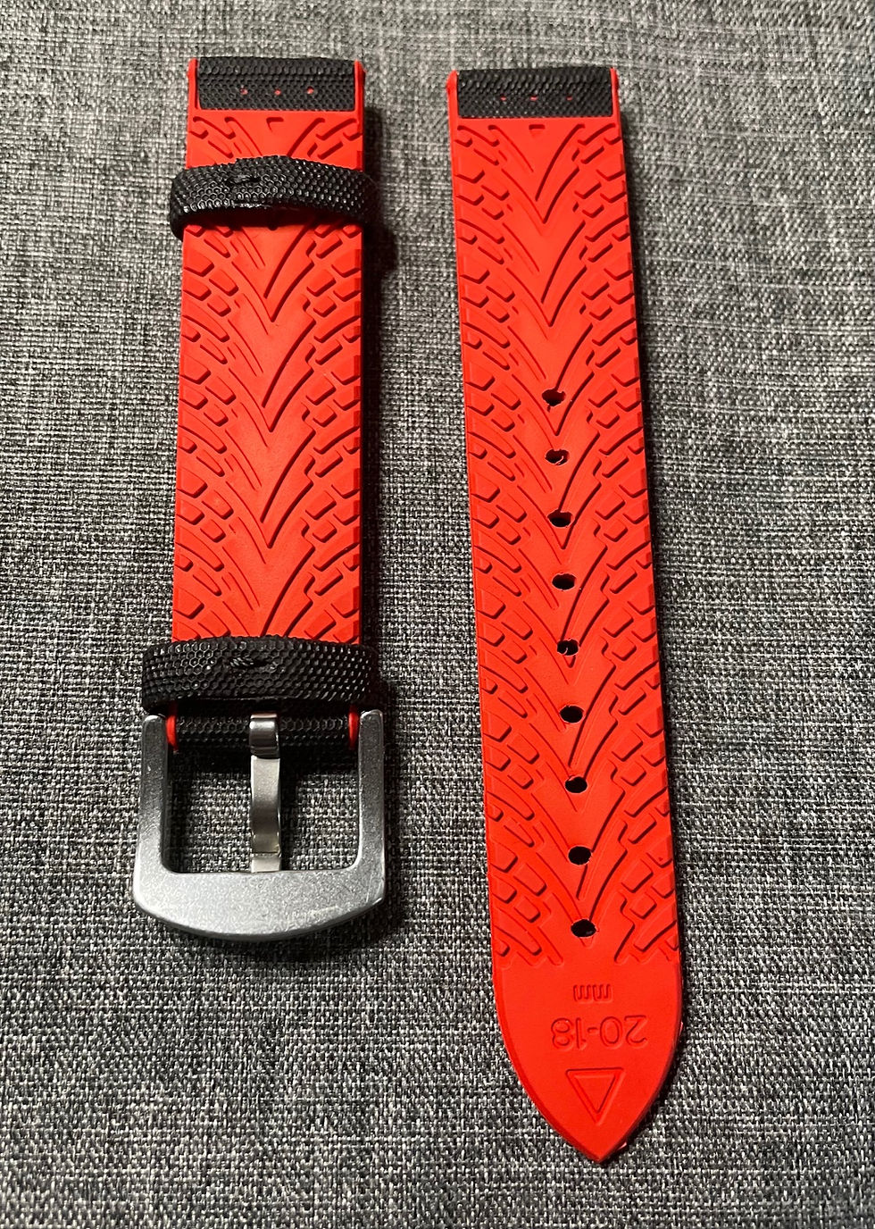 Thumbnail: Sailcloth FKM Rubber Sports Watch Strap / Black Red Stitching