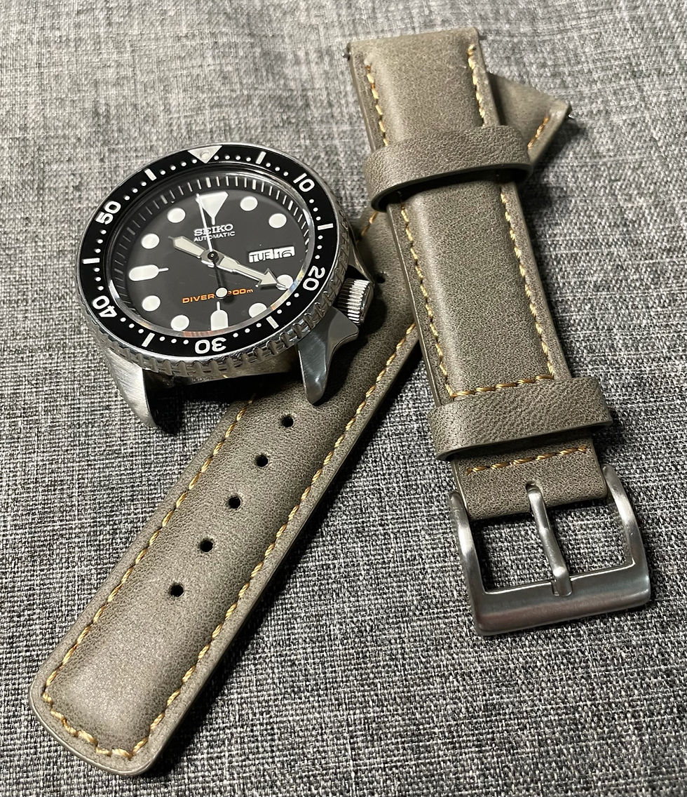 Thumbnail: Quality genuine leather watch strap / Grey / Beige Stitching