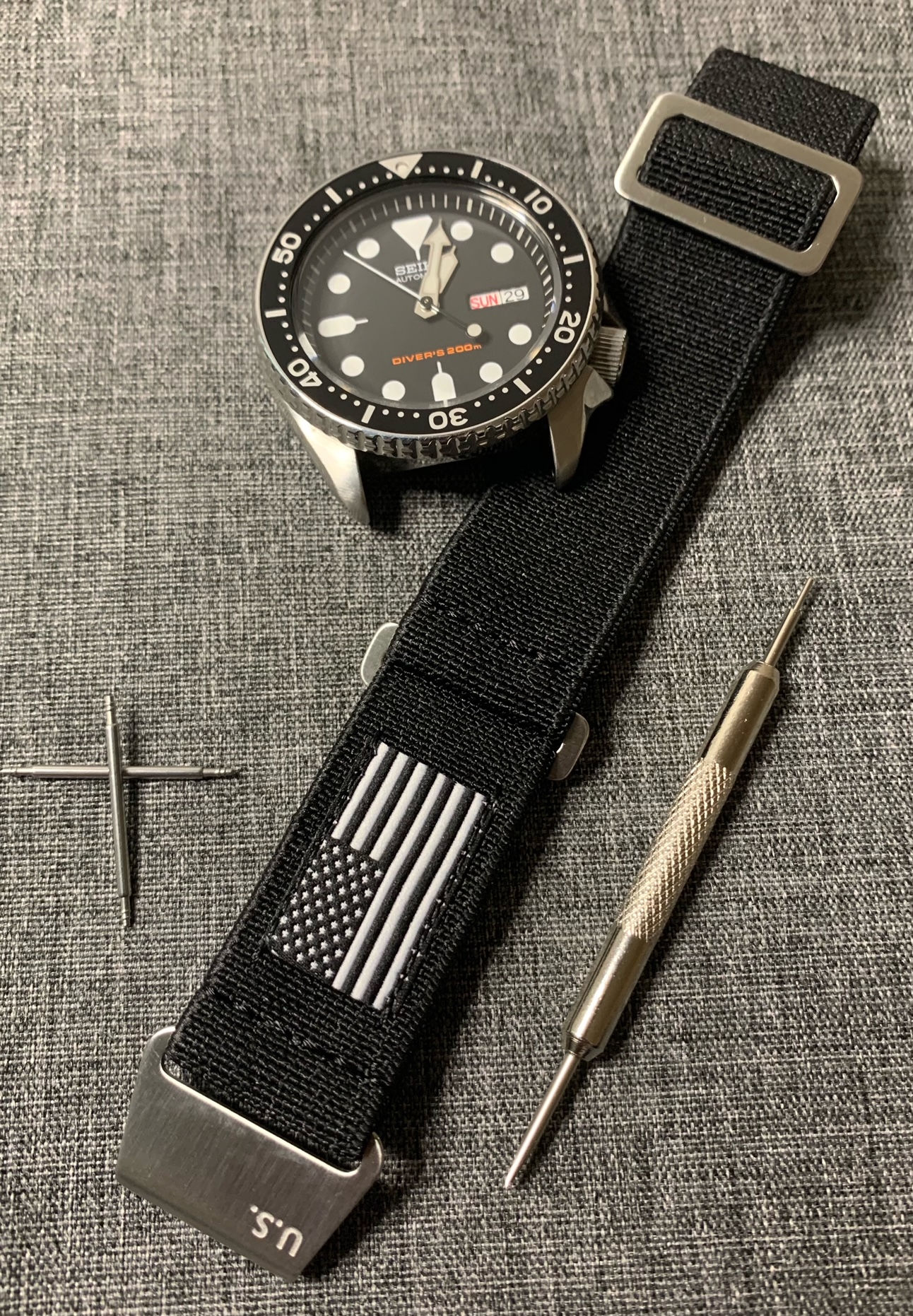 Exclusive US Marine Nationale (MN) Nylon Strap - Black - Stainless Steel