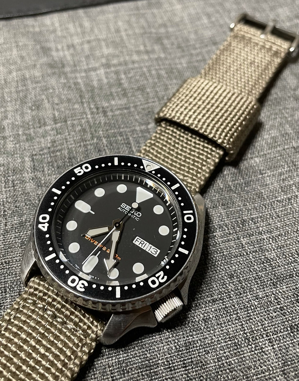 Thumbnail: Nylon stitched watch strap 2 piece / Khaki / Steel Eyelets / Quick release