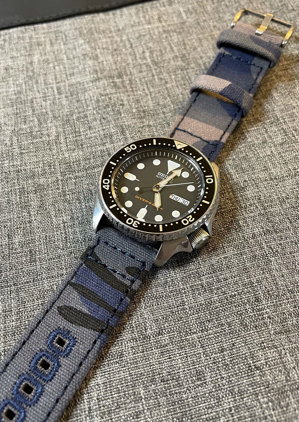 Thumbnail: Canvas stitched watch strap / Blue Camo / 316L / Quick release