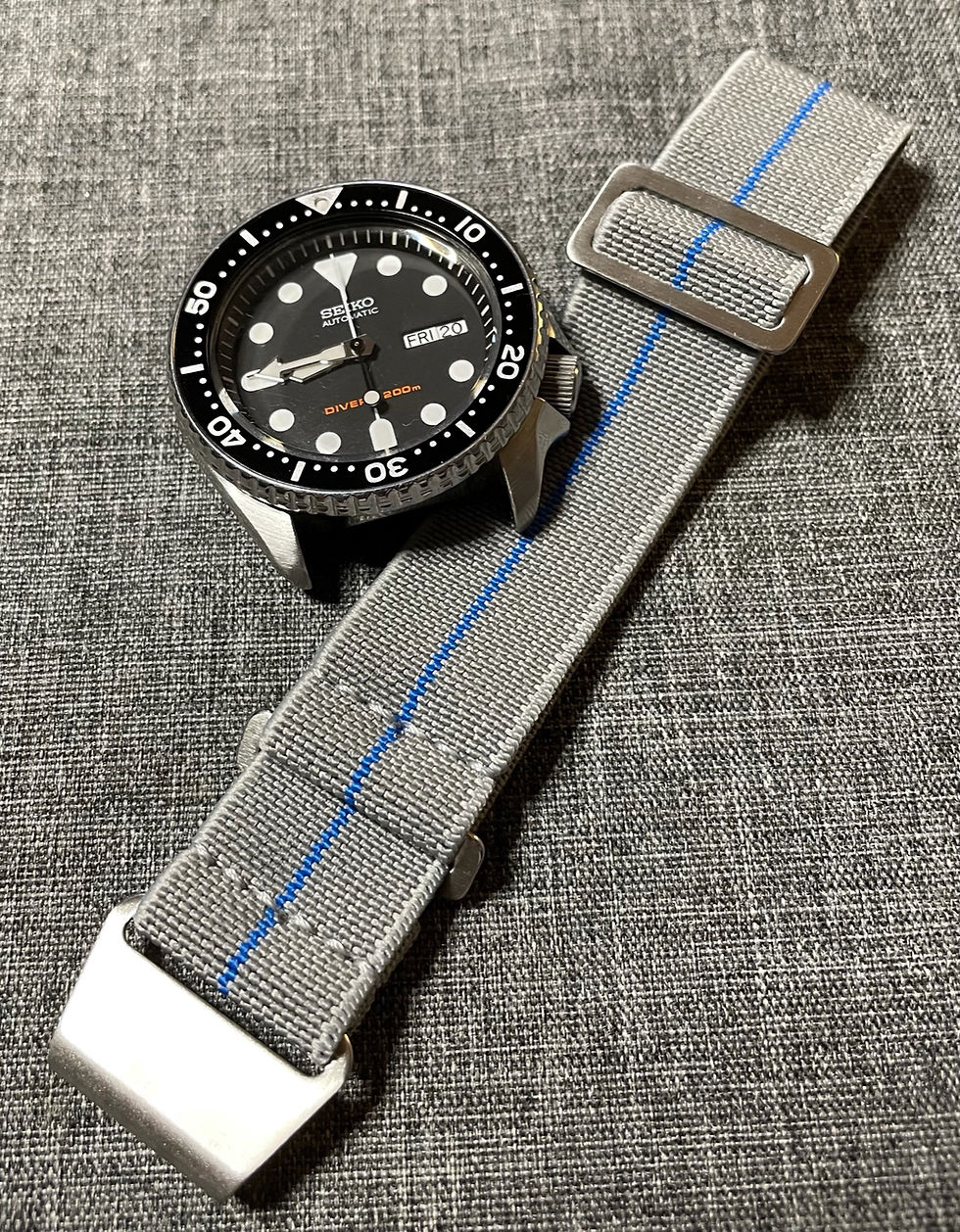 Thumbnail: Marine Nationale (MN) Nylon Strap - Light Grey / Blue Stripe