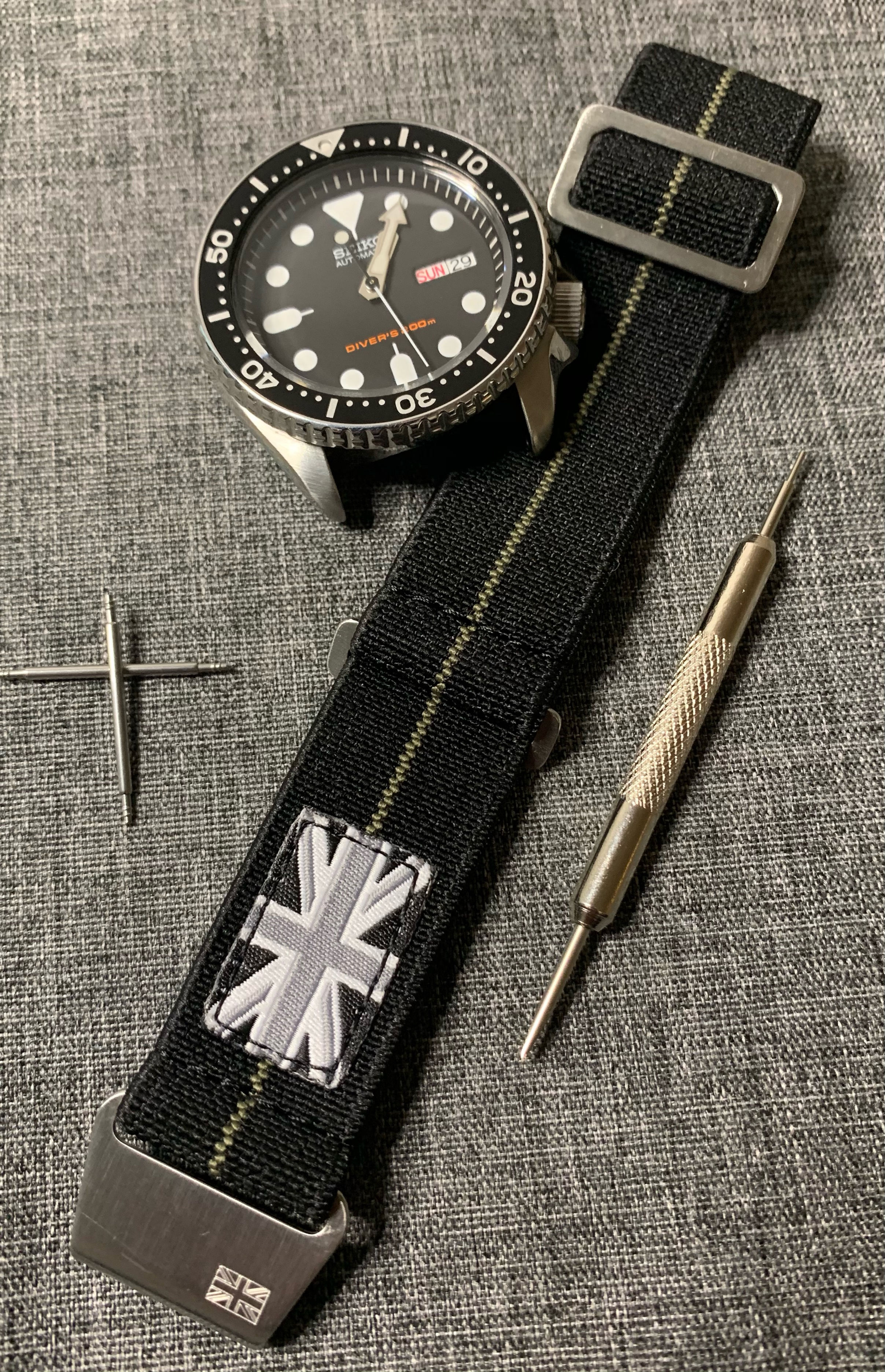 Exclusive UK Marine Nationale Nylon Strap - Black / Khaki - Stainless
