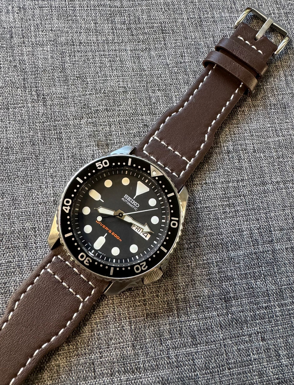Thumbnail: Aviation Style / Quality genuine leather watch strap / Brown White Stitch