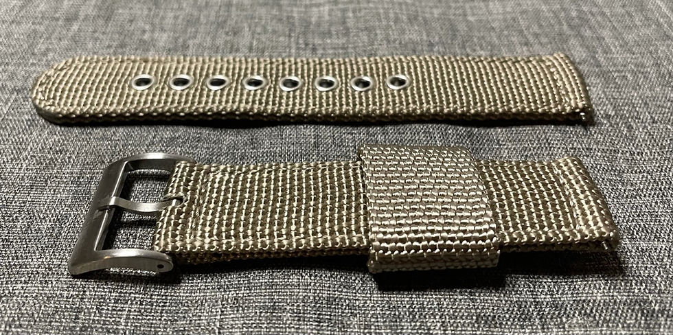 Thumbnail: Nylon stitched watch strap 2 piece / Khaki / Steel Eyelets / Quick release