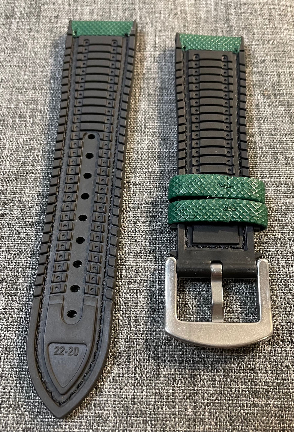 Thumbnail: 2nd Gen / Sailcloth Rubber Sports Watch Strap / Green White Stitching